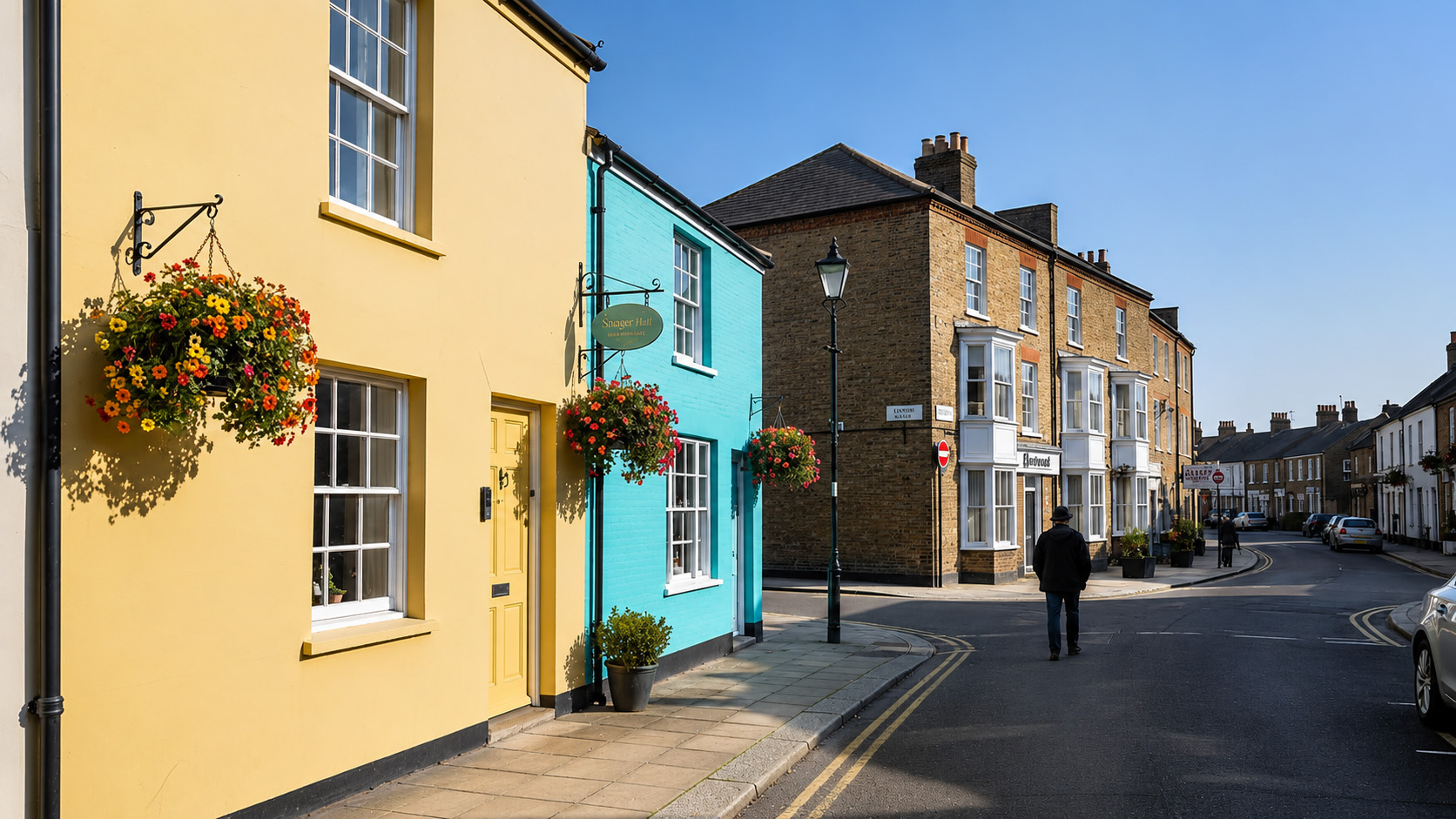 Colourful street with townhouses