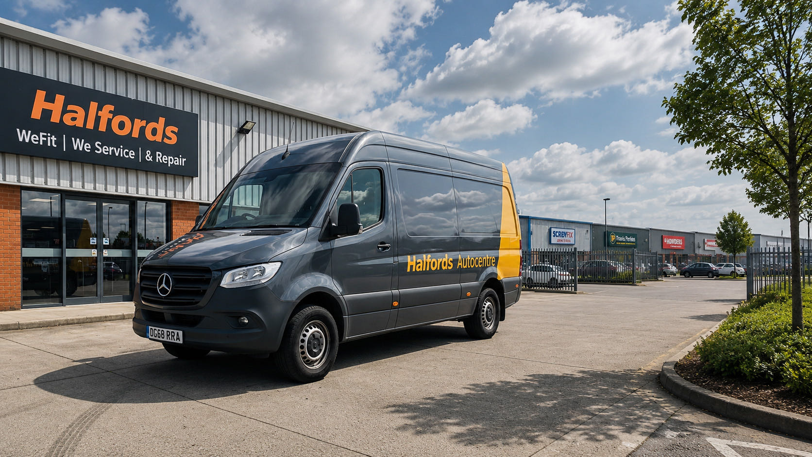 Commercial van outside an auto service centre