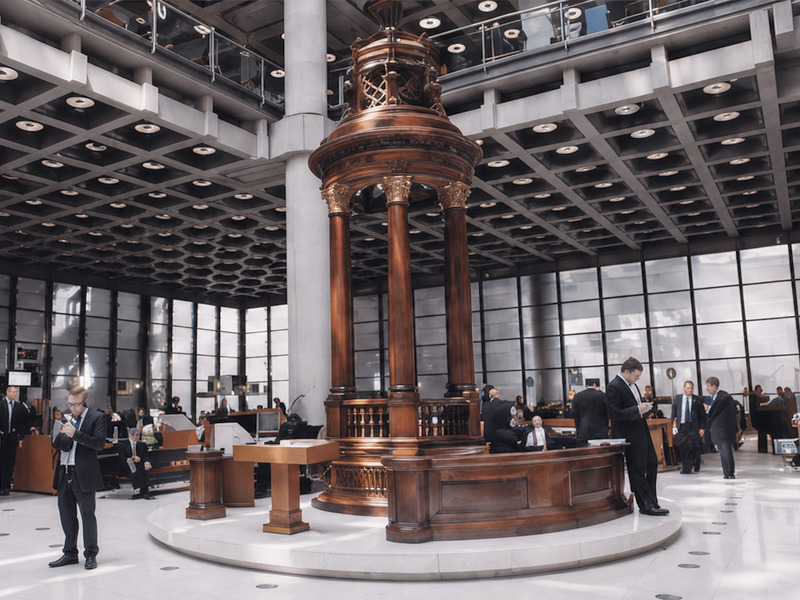 Trading floor atrium with a hanging clock