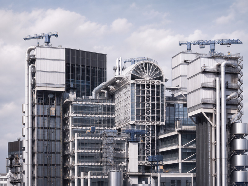 Lloyds building and cranes in London