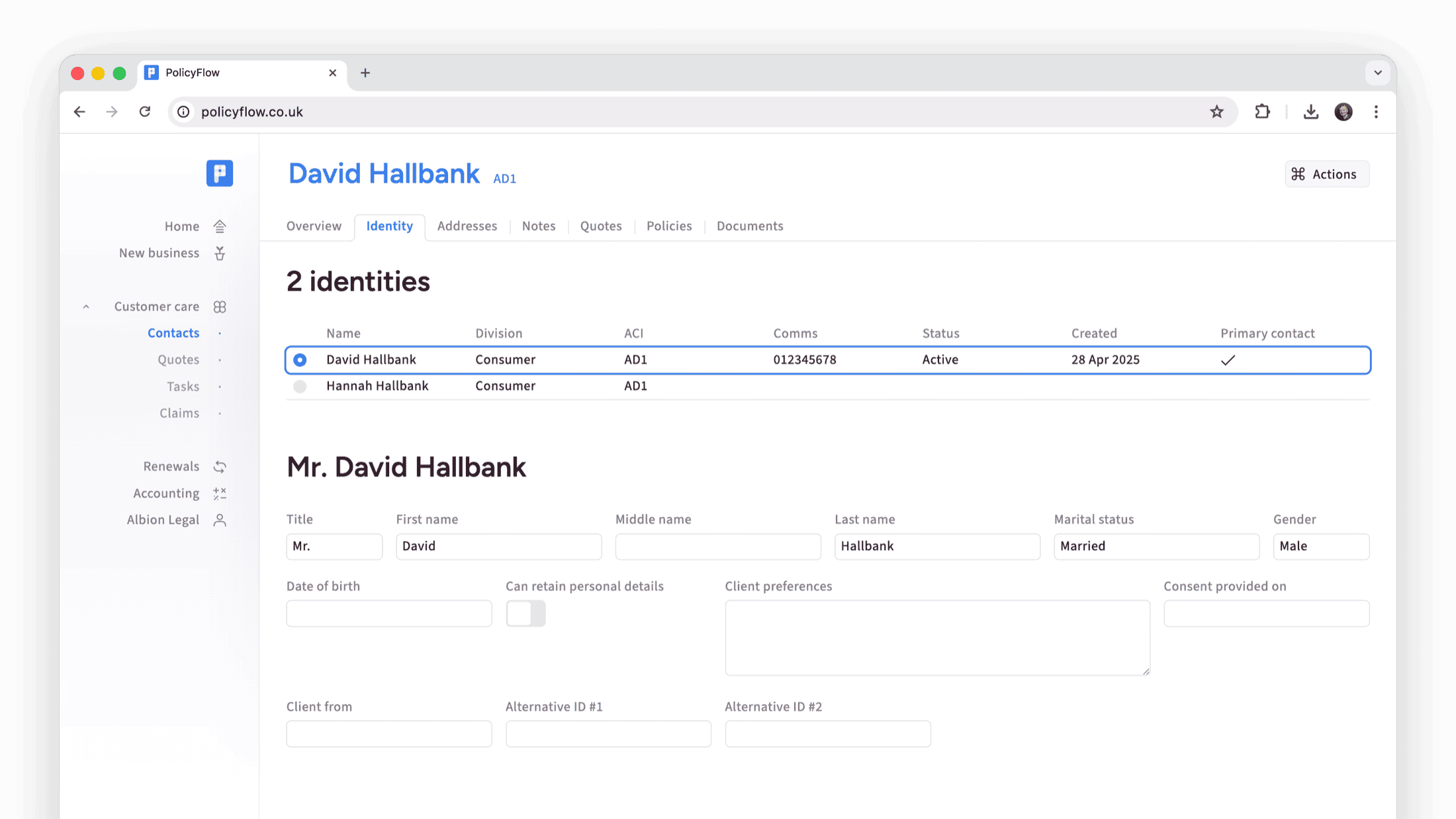 Client portal sign-in view