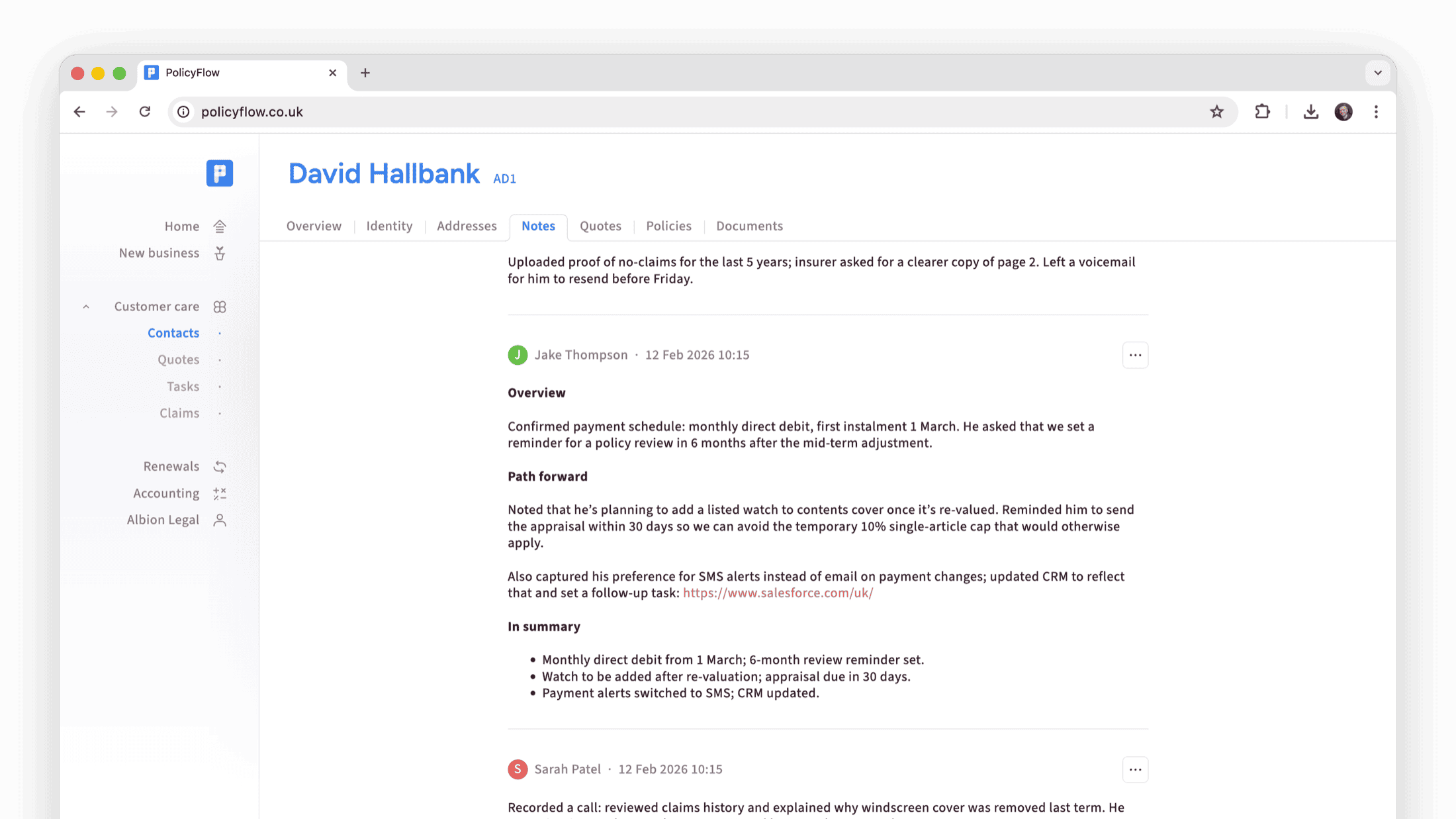 Policyflow advised case record