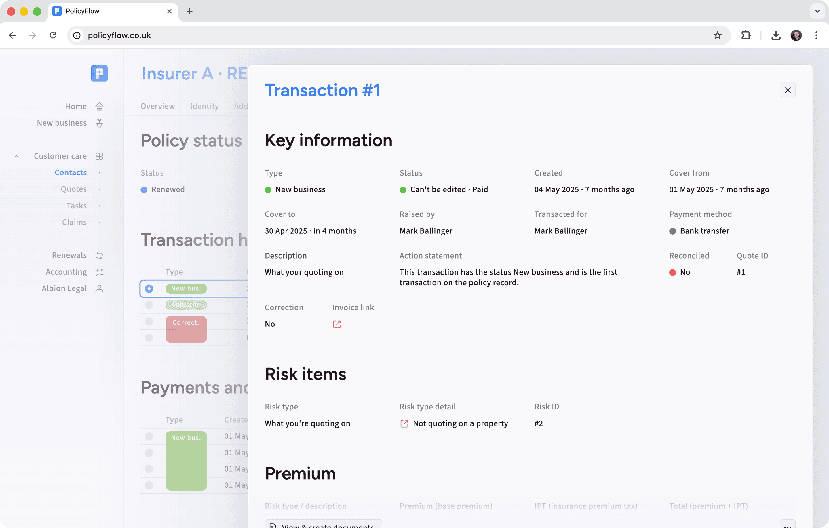 Policy panel screenshot